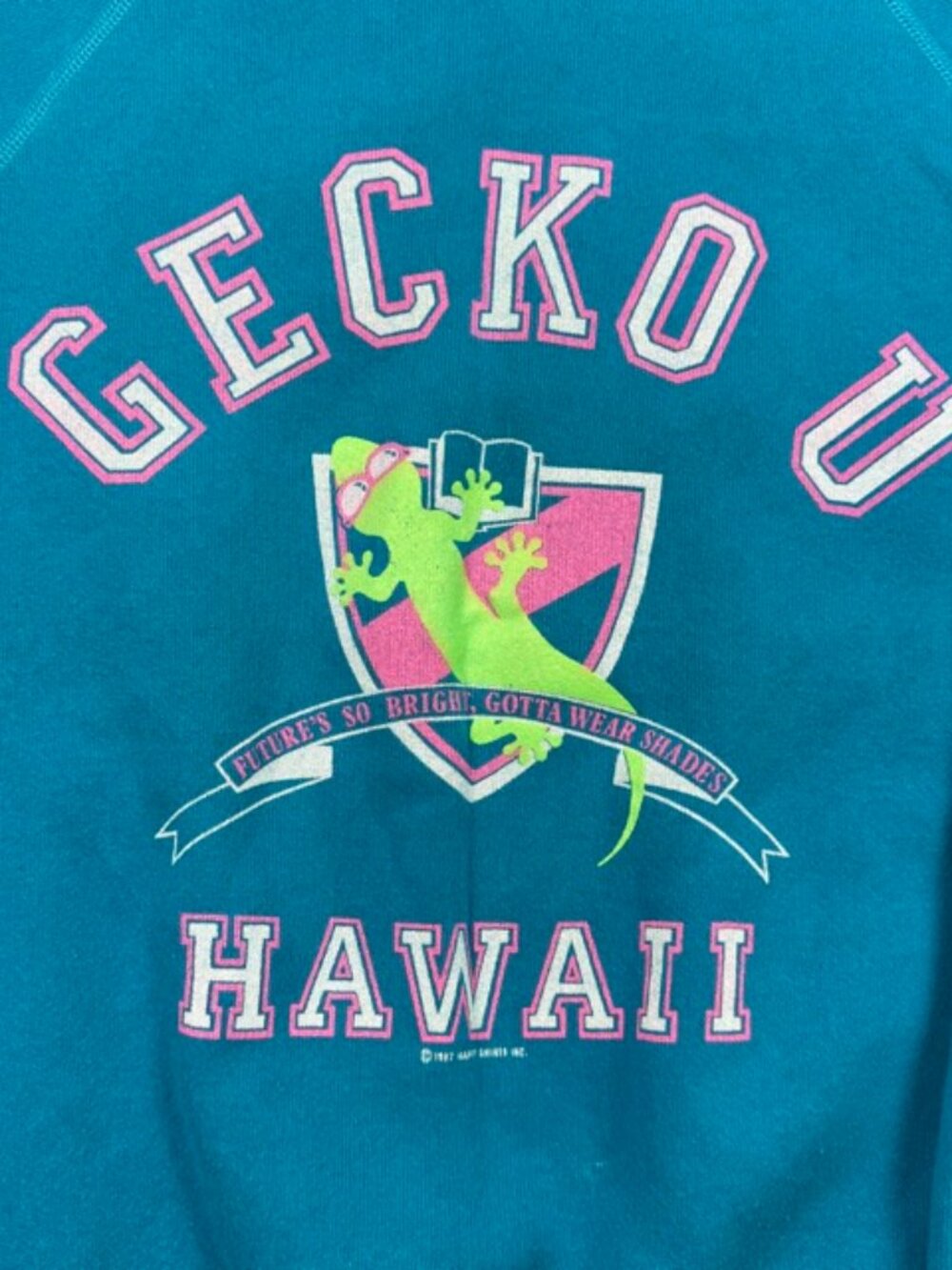 Vintage Gecko Hawaii U Pullover Sweatshirt USA M 38" Blue Long Sleeve 80s - Picture 2 of 10